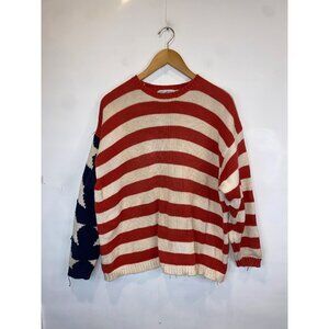 Vintage 90s Perry Ellis American Flag Sweater Cotton Knit Size Large Flaws*